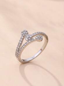 1pc Bohemian Cubic Zirconia Women's Ring, Silver Plated Ring With 3 Flower Design, Paired With Super Shiny Cubic Zirconia, Daily Wear, Valentine's Day Gift, Wedding Ring, Engagement Ring, Ramadan Distribution, Ramadan Cuisine, Eid Al-Fitr Gift, Eid Al-Fitr Giveaway - 3 Flower Rings - View 2