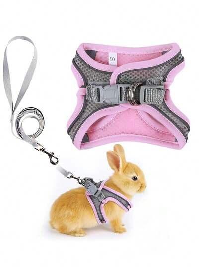 1pc Reflective Mesh Leash, Rabbit Leash, Rabbit Accessories, Harness, Breathable Pet Vest, Adjustable Leash, Rabbit Pet Accessories, Rabbit Pet Supplies, Suitable For Small And Medium-Sized Pets, Bunny Pet Supplies, Bunny Supplies, Rabbit Supplies, Dog Harness, Ferret Stuff, Hamster Accessories, Hamster Leash, Hamster Stuff