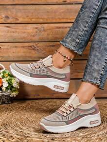 Women's Multi-Functional Casual Shoes. Flexible And Comfortable Upper, Non-Slip, Height-Increasing, And Shock-Absorbing. Washable. Fashion And Dynamic, Suitable For Everyday Wear, Running, Fitness, And Travel. - 卡其色 - 查看 4