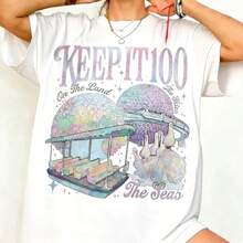 Keep It 100 The Land Seas Skies WDW Graphic Tee, Oversized Women's Retro, Magic Kingdom Summer Top For Women - 白色 - 查看 1