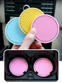 2 Packs Car Coasters, Glittery Cup Holder Insert Coasters, Universal Car Cup Holder Decorative Silicone Coasters, Car Interior Mats, Car Interior Decorations, 7cm Soft Crystal Water Rubber Mat Set Round Car Beverage Coasters Car Rhinestone Accessories - Multicolor - View 4
