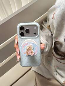Ốp điện thoại hình gấu hoạt hình chấm bi xanh dương dễ thương, tương thích với iPhone 17 Pro Max, 16 Pro, 13 mới, 14 Pro, 15 Pro, vỏ bảo vệ mờ có chân đế. - Màu xanh lam - Xem 9
