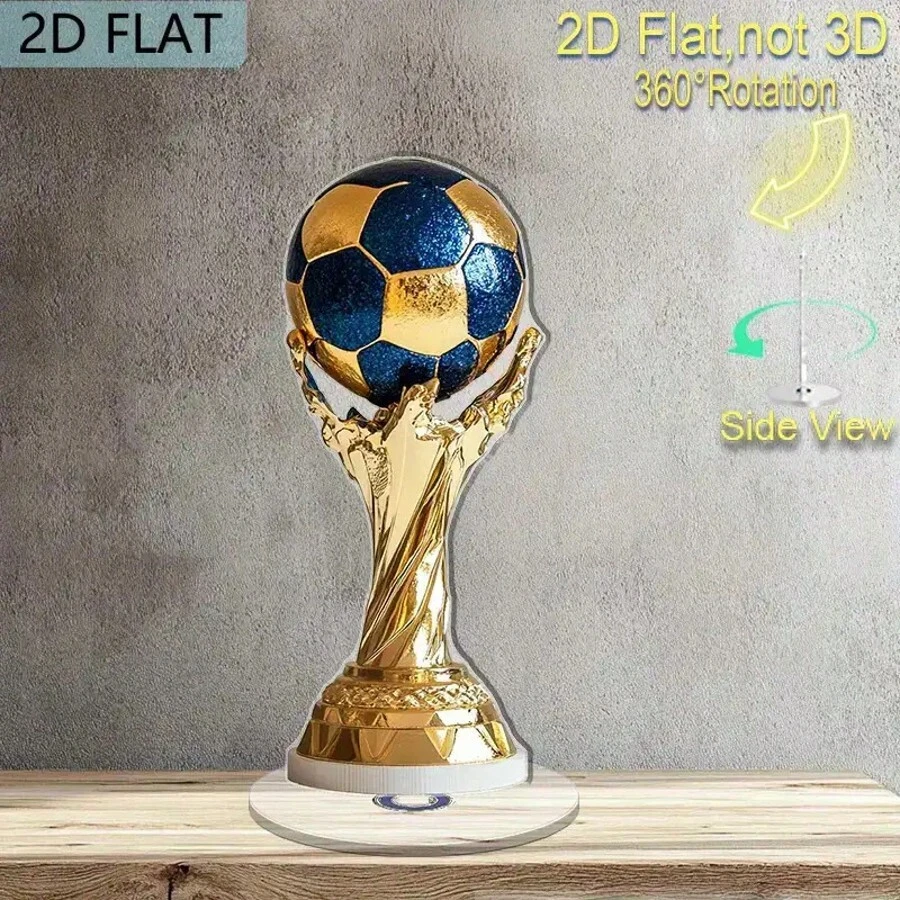 2D Rotating Acrylic Trophy - Gold Football Design, Blue & Gold Inlay, 360° Rotating Base, No Power Needed - Shiny Award For Football Fans, Sports Events, Room Decor And Fan Gifts (Classic Style) - 1PC - View 1