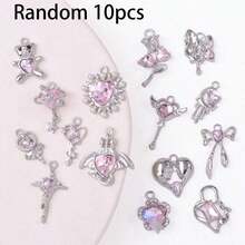 10/20个随机锌合金粉色Y2K系列蝴蝶结、十字架、心形、熊形吊坠，适合DIY项链、手链、耳环、钥匙扣等饰品制作 - 粉色 - 查看 10