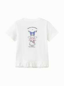 SANRIO Balabala 女童卡通印花荷叶边下摆休闲短袖上衣，夏季 - 白色調 - 查看 2