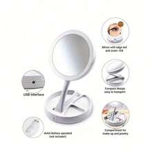 Foldable Makeup Mirror With LED Lights And 10x Magnification, Foldable LED Magnifying Makeup Mirror With USB Or Battery Powered 10x Light, Desktop Mirror - White - View 5