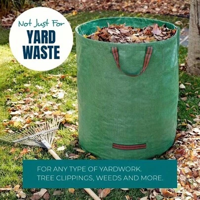 1 túi đựng rác sân vườn tái sử dụng, túi rác sân vườn 72 gallon, túi rác làm vườn siêu dày, túi thu gom lá cây, thùng chứa rác sân vườn, túi đựng lá cây cỡ lớn chịu lực cao, giá đỡ túi đựng lá cây chịu lực cao, chất liệu polypropylene bền với lớp phủ màng PET | Thiết kế dung tích lớn, đặc biệt để thu gom lá cây, rác thải sân vườn và cỏ cắt tỉa | Chống rách, thiết kế miệng rộng dễ dàng đổ đầy; Có hệ thống nhận dạng màu đỏ để quản lý rác thải sân vườn hiệu quả | Thích hợp cho việc chăm sóc bãi cỏ, dọn dẹp mùa thu và làm vườn.