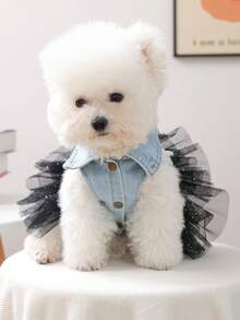 PETCIRCLE 1pc Pet Dress, Dog Dress, Princess Dress, Casual Dress For Small Dogs - Starry Dress - Blue - View 4