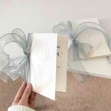 1 Set Elegant Ribbon Greeting Card (1 Card + 1 Envelope + 1 Letter Paper + 1m Ribbon) - Gift For Best Friend, Him/Her, Colleague, Boyfriend, Girlfriend, Thanksgiving, Love Letter, Birthday, Message Card, Postcard, Holiday Gift - White - View 1