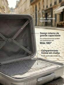 Carry-On Suitcase For Domestic And International Travel, 4 Double Wheels, 360° Rotating Lock, Built-In Padlock - Plateado - Ver 5
