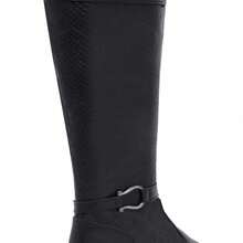 Women's High-Top Riding Boot With Texture, Classic Style, Elegant, Casual, Chic And Stylish, For Autumn/Winter - Black - View 4