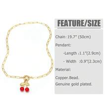 Dây chuyền mặt dây hình quả anh đào đính ngọc trai giả, kiểu dáng phóng đại, dây xích mạ đồng vàng hình kẹp giấy, trang sức dành cho nữ. - Vàng - Xem 5