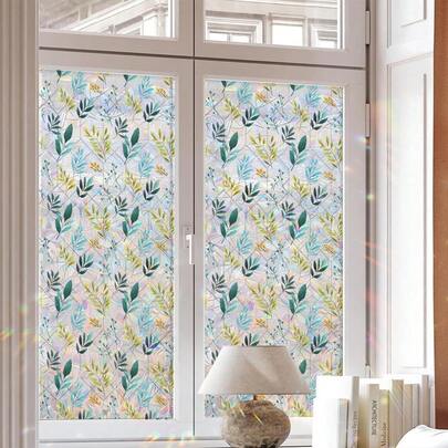 1/4pcs Fresh And Vibrant Floral And Foliage Colored Window Film, Reusable PVC Rainbow Prism Electrostatic Window Film, Suitable For Living Rooms, Offices, Bathrooms, Kitchens, And Bedroom Decoration.