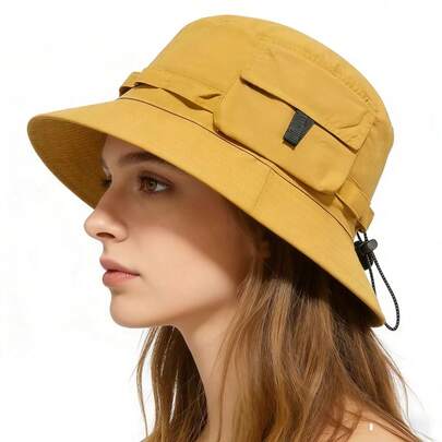 1 chiếc mũ chống nắng ngoài trời bằng polyester màu trơn, kiểu dáng thường ngày, có thể gấp gọn, chống tia UV, thích hợp cho mùa xuân, hè, thu, đi bộ đường dài, cắm trại.