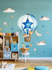 卡通气球动物星星云朵墙贴，适用于儿童房、婴儿房，创意自粘防水可移除贴纸 - 彩色 - 查看 1