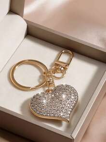 One Piece Of Heart. Elegant. Graceful. Cute. Adorable. Casual. Party. Zinc Alloy. Full Of Diamonds. All Four Seasons. Keychain. - Gold - View 2