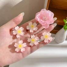 6个女士时尚粉色花朵发夹，甜美迷你发卡，优雅公主樱花爪夹，芭蕾舞者Y2K仙女发饰，可爱粉色发饰，适合日常佩戴，情人节礼物，发爪，发夹，发卡 - 粉色 - 查看 2