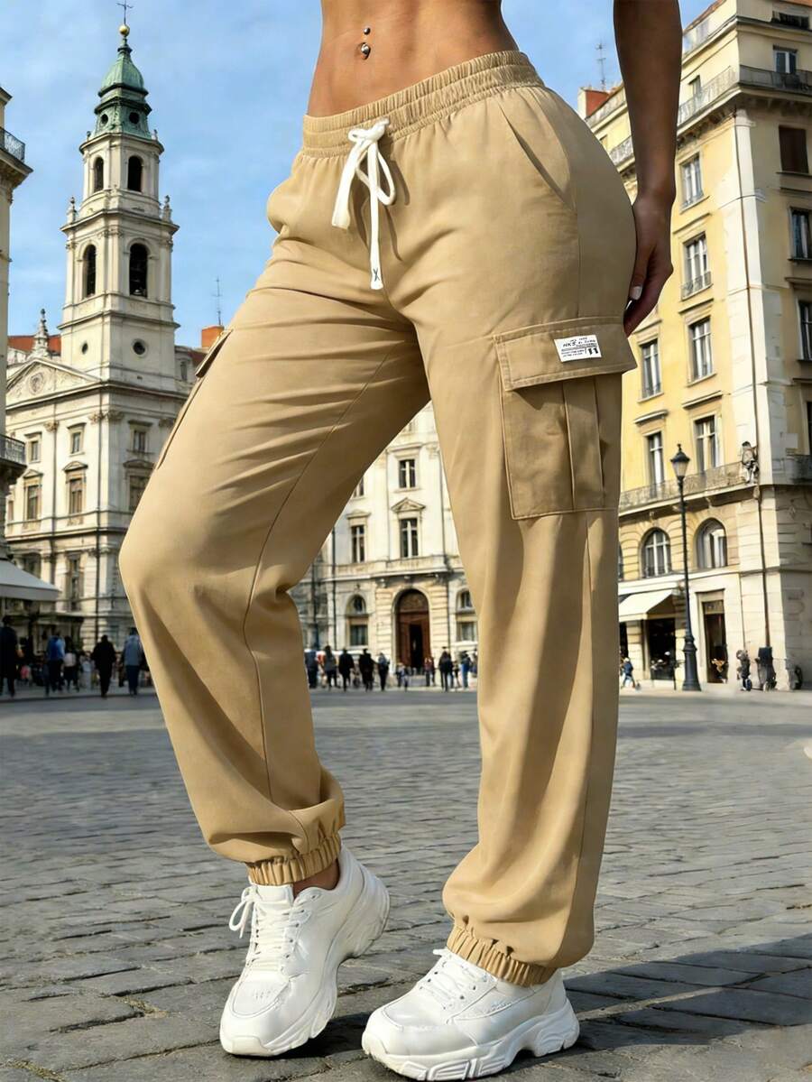 Women's Fashion Multi-Pocket Cargo Pants, Made Of Comfortable Stretchy Fabric, Suitable For Daily Wear, Work, Office, Travel And Outdoor Activities Spring Sports - Khaki - View 1