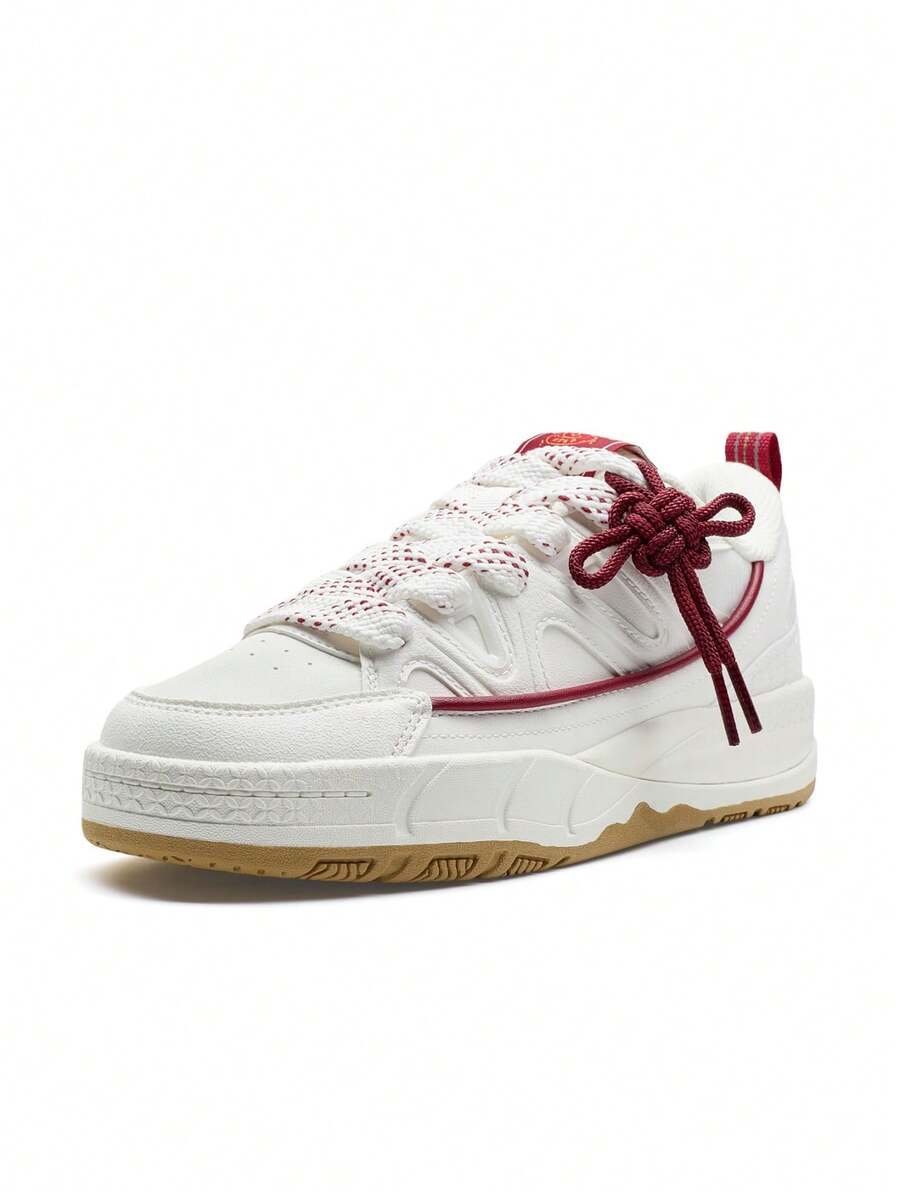 女士 XTEP 帆布白色/亮红色休闲运动鞋，适合日常穿着 - 帆白/赫洋紅 - 查看 1