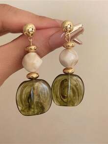 1对绿色树脂亚克力吊坠耳环，欧美风格个性化时尚耳环，适合女性和女孩，旅行、婚礼、派对、生日、圣诞节礼物（2025款） - 綠色 - 查看 5