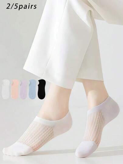 2/5双装女士多色空调袜，超薄纯棉隐形船袜，情侣袜，亲子袜，高弹力，抗菌除臭，柔软舒适，四季皆宜，透气针织面料，简约风格，居家、通勤、聚会、休闲旅行、节日礼物
