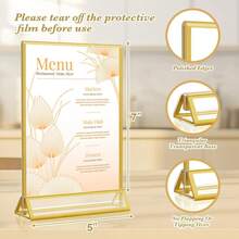 6pcs 5"X7" Gold Acrylic Photo Frame Set, Gold Vertical Table Number Holder, Clear Photo Display Stand, Brochure Holder, Tabletop Menu Stand, Double-Sided Photo Frame, Suitable For Party, Home, Office - T-gold - View 3