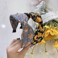 韩式碎花宽发带，简约交叉复古风头巾，打结宽发箍，清新甜美风，经典时尚，女士发饰，适合新年、情人节、约会等场合佩戴 - 藍色 - 查看 5