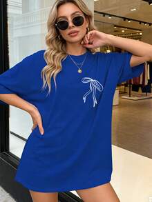 Oversized Women's Double Sided Printed T-Shirt Daughter Of The King 100% Pure Cotton Material, Super Soft And Comfortable Fabric For Summer Wear, Suitable For Fashionable Outfits On  Viewing Days, Versatile Casual Clothing For Daily Life And Holiday - 藍色 - 查看 2