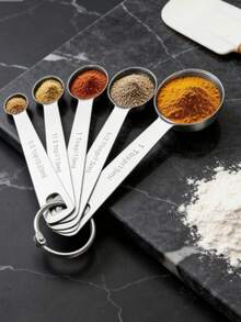 6 piezas Juego de cucharas medidoras de acero inoxidable, herramientas de medición de cocina de metal con escala grabada con precisión, aptas para lavavajillas para ingredientes secos y húmedos, accesorios esenciales para hornear y cocinar - Multicolor - Ver 2