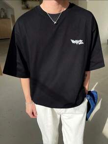 Camiseta De Verano Para Hombre Con Letras Impresas - Negro - Ver 3