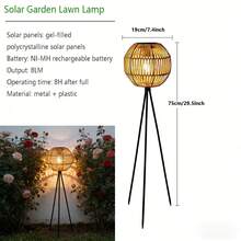 1pc Solar Rattan Floor Lamp, Woven Rattan Texture Plastic Solar Garden Light, Suitable For Yard, Path, Porch, Garden, Auto On At Dusk Solar Lantern - A - View 9