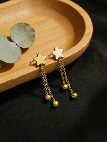 1 Đôi bông tai hình ngôi sao tua rua dễ thương kiểu Y2K bằng bạc Sterling S925, đa năng, phù hợp để đeo hàng ngày, kiểu dáng hình học tối giản, bông tai đôi ngọt ngào dành cho bạn thân. - Ngôi sao - Xem 3