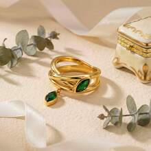 VKHK 1pc 18K Gold Plated Stainless Steel Sparkling Zirconia Pendant Decorative Ring, Suitable For Women's Daily And Wedding Wear, Gift - Diamond Ring - View 11