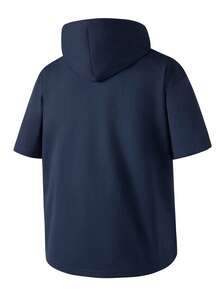 Camiseta con capucha con estampado de letras para hombres, de manga corta, a juego con la pareja, adecuada para primavera, verano y otoño - Azul Marino - Ver 3