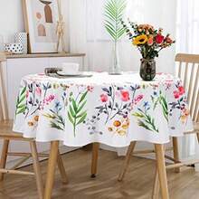 Watercolor Wild Flowers Tablecloth Summer Floral Tablecloths Round Table Cloth Indoor/Outdoor Waterproof Table Cover for Easter Kitchen Dining Holiday Parties 70 Inch Round - Acuarela Flores Salvajes - Ver 8