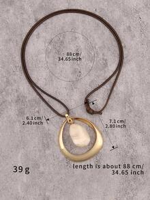 1 chiếc mặt dây chuyền hình oval tối giản bằng kim loại, dây thừng sáp màu nâu và đá nhựa, dây dài, quà tặng unisex, thích hợp cho các bữa tiệc và hẹn hò. - dây sáp - Xem 11