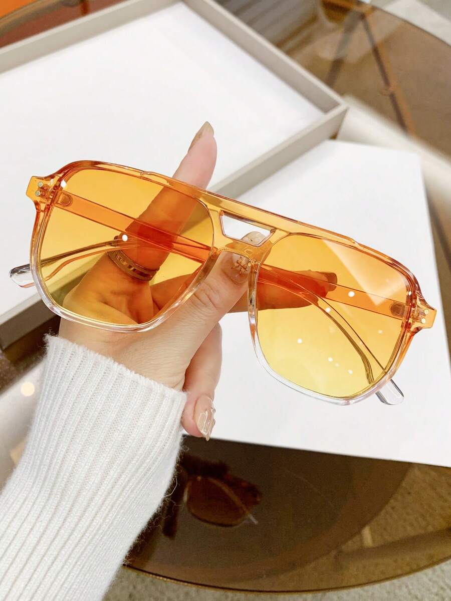 1pc Unisex Tortoise Shell Color Square Frame Double Bridge Pilot Style Fashion Glasses For Vacation Boho Shades Beach Accessories Beach Accessories For Women Glasses Shades Basics Fall Winter Women Outfits Clothes Business Casual Gifts Leopard