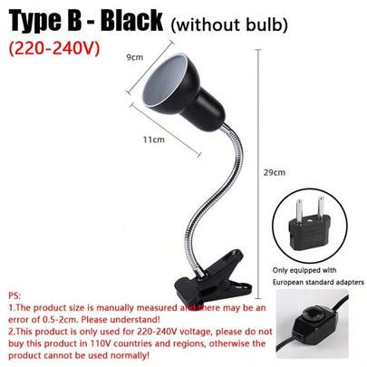 Giá đỡ đèn sưởi cho rùa có thể điều chỉnh, phích cắm US/EU, đèn canxi cho bò sát, thằn lằn, tắc kè.