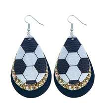 Colorful World Cup Soccer Leather Dangle Earrings Glitter Layered Sports Lover Ball Teardrop Earrings For Women Girls Jewelry - A - 查看 6