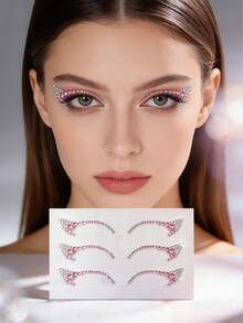 1 pieza Pegatina de delineador de ojos con cristales de color rosa y plateado - Pegatina facial brillante de cristal, decoración de maquillaje impermeable y sin adhesivo para festivales, fiestas y uso diario en primavera/verano, adecuada para mujeres - Multicolor - Ver 2