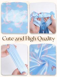 1pc Satin Butterfly Print Sleep Cap, Suitable For Wigs Straight/Curly Hair, Adjustable Pleated Double Layer Non-Slip Satin Sleep Cap, Hair Care - 60 Lace Hat - View 11