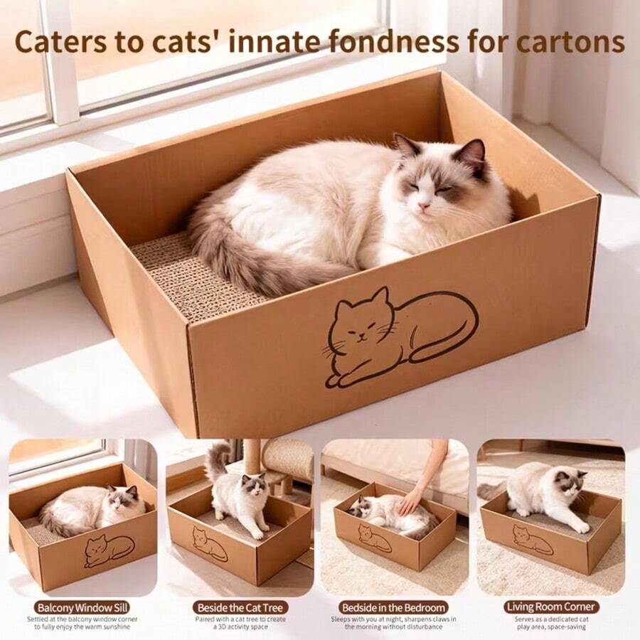 Cama y poste rascador para gatos 2 en 1, desmontable y reemplazable, sencillo y fácil de limpiar, resistente a los arañazos - Unitalla - Ver 1