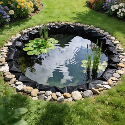 20 X 20 Ft Pond Liner, 14 Mil Thickness, 3-Layer Reinforced PE Fish Koi Pond Liner For Outdoor Ponds, With Hemmed Edge And 4 Metal Buttonholes, For Water Garden, Waterfall, And Fountains, Black