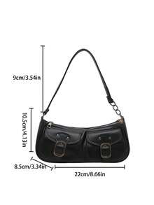 New Fashion Double Pocket Decor Handbag, Suitable For Parties, Outings, Vacations, Shopping And Daily Use, Can Store Coins, Phones, Also Suitable As A Work Bag For White-Collar, College Students And Office Workers, Elegant Ladies Bag - màu đen - Xem 5