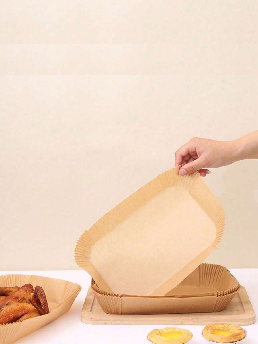 50 cái/100 cái Giấy lót thấm hút cho nồi chiên không dầu, Giấy nướng hình chữ nhật phủ silicon, Tấm lót. - Cà phê nâu - Xem 1