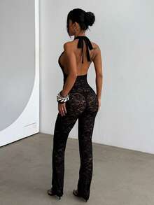2026 Spring And Summer New Sexy Hollow Slim Slim Lace Neck Jumpsuit - màu đen - Xem 5