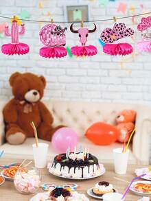 7 Stücke rosa Disco Cowgirl Waben Dekorationen, geeignet für rosa Geburtstags Party Hintergrund Dekoration, Western Cowgirl Thema Waben Tisch Mitte Dekoration, anwendbar für Baby Mädchen 1. Geburtstags Party Hintergrund Dekoration, Western Cowgirl Geburtstags Party Dekorationen, 70er Jahre Disco Cowboy Party Tisch Dekoration, Disco Kugel Papier Karten anwendbar für Baby Dusche Geschlecht Enthüllungs Party Dekoration, Baby Dusche Party Zubehör - Rosa Denim - Übersicht 7
