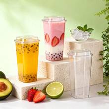 Aimall 50PCS Fruit Tea Cup With Lid And Fork Large Capacity 650/960ml Drink Takeaway - Transparent - View 4