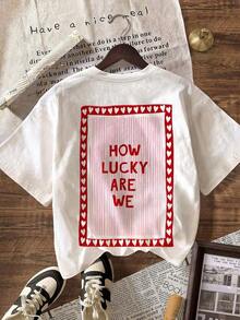 1pcsHow Lucky Are We Women Summer Tops,Beach Outfits, Casual Blouses-Graphic Tees For Women Soft Cotton Short Sleeve Shirts-Back To School Shirt - 白色 - 查看 4