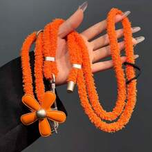 1pc Adjustable Plush Flower Phone Lanyard, 2-In-1 Wrist Strap & Crossbody Phone Chain, Luxury Bee Camera Shoulder Strap, Autumn/Winter - Multicolor - View 2